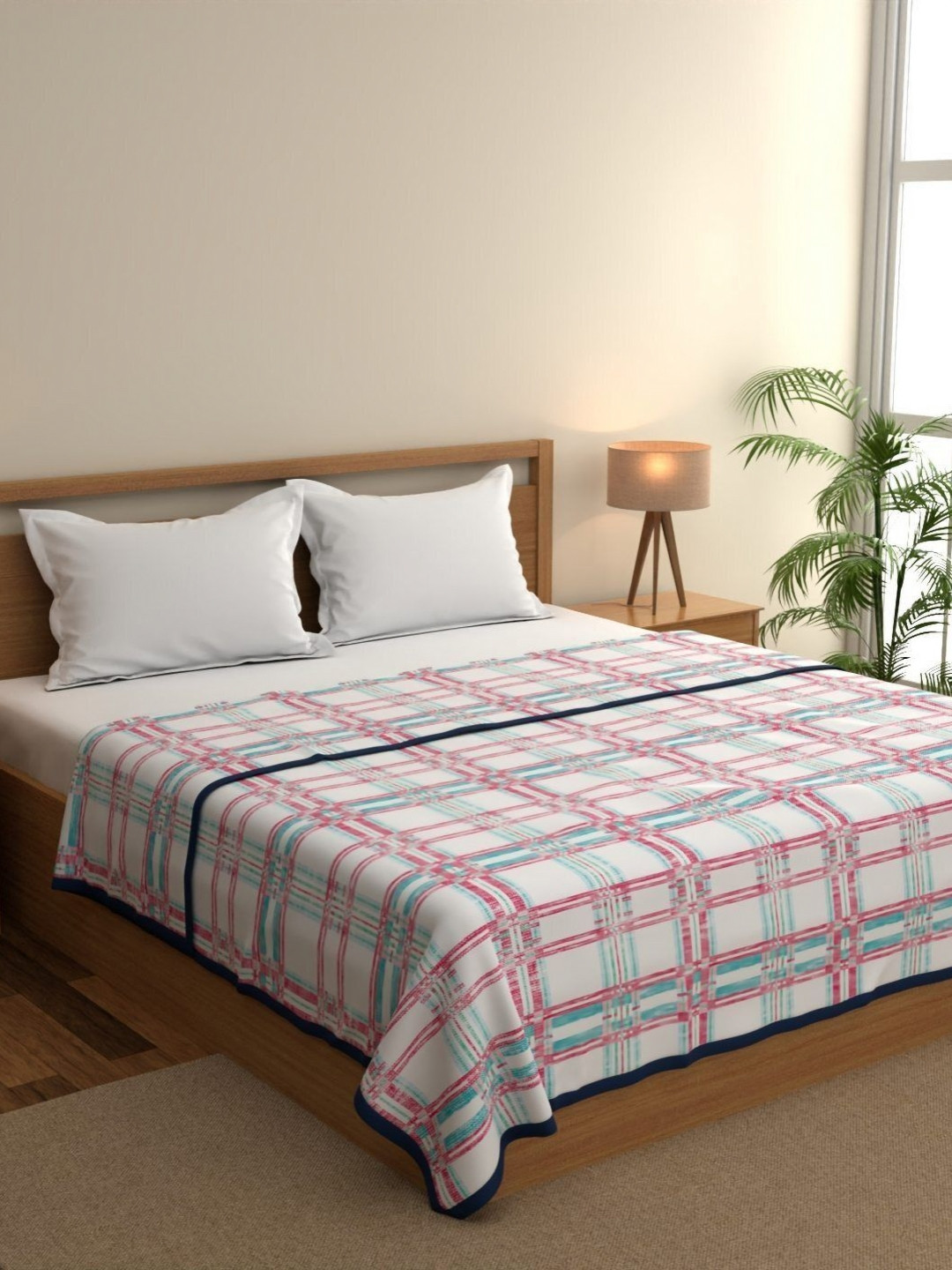 home expressions Ambrosia White & Red Checked Cotton AC Room 120 GSM Double Bed Dohar