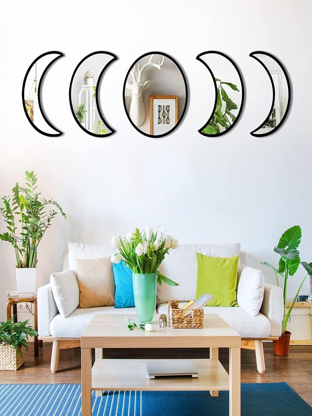 GloShvi Moon Phase Wood Bohemian Glossy Sticking Hall 5Pcs Wall Hangings-11.5In