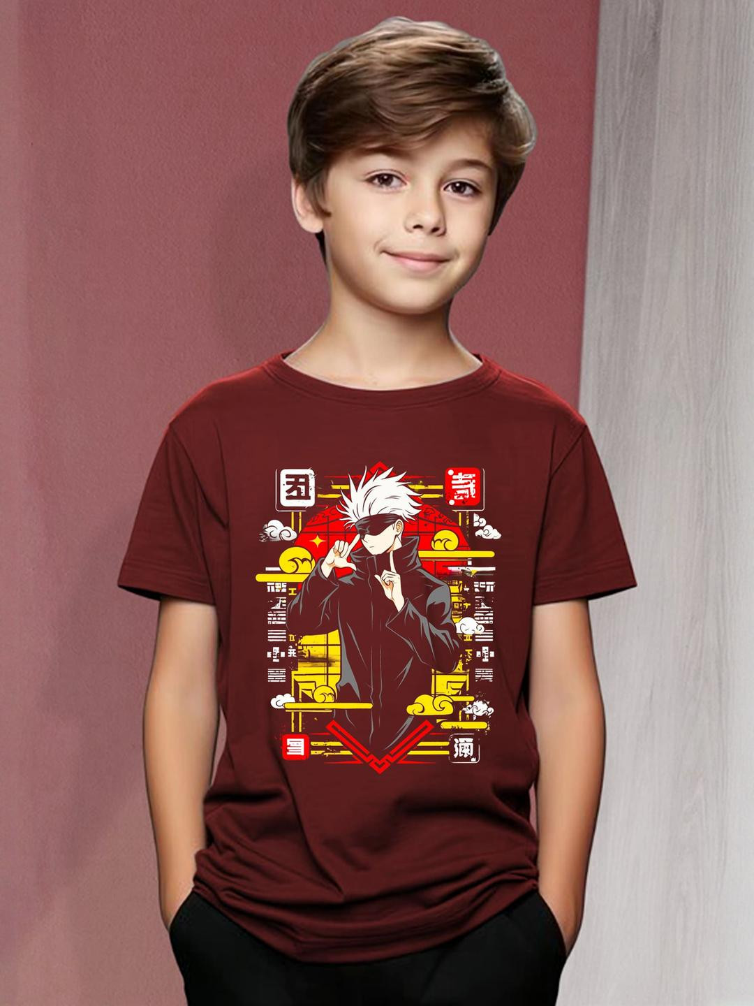 Maroon Kakashi Anime Graphic Print T-Shirt
