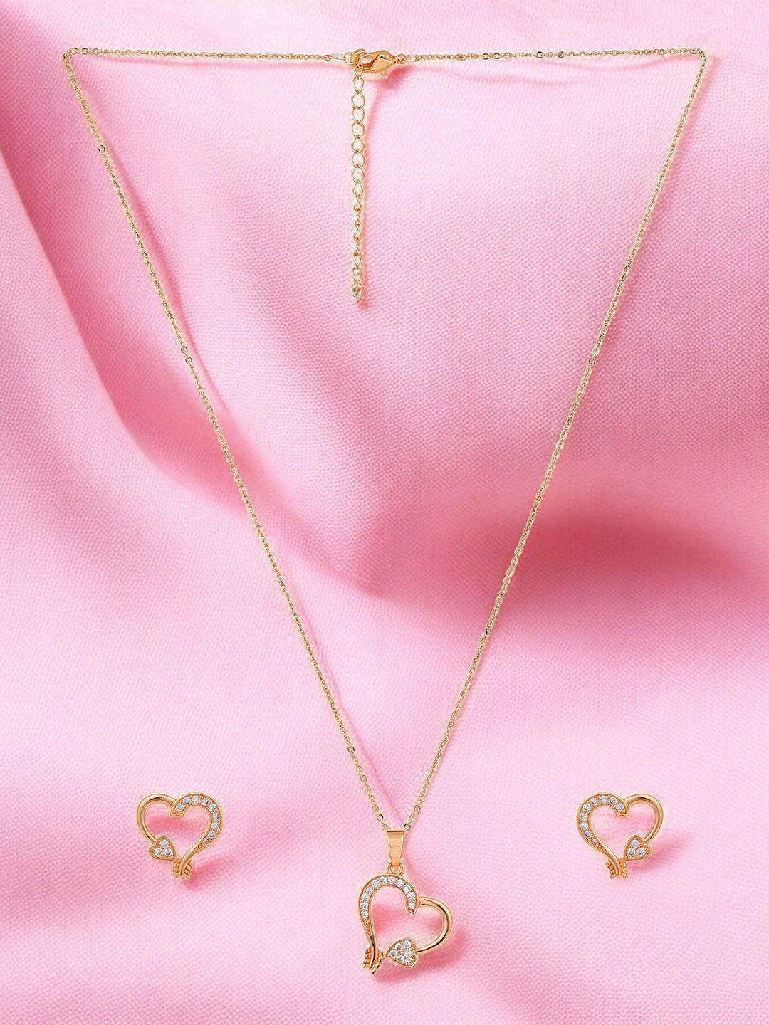 Nilu's Collection Women Rose Gold-Plated American Diamond Stone Studded Jewellery Set