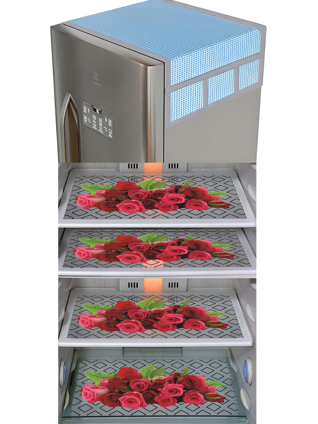 LooMantha 5-Pcs Blue & Beige Printed Waterproof Refrigerator Top-Cover &  Fridge Mats