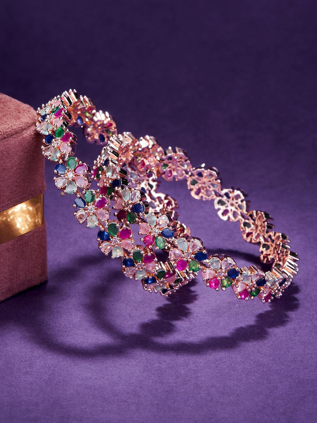 Opal Touch Set Of 2 Rose Gold Plated & American Diamond Studded Bangles