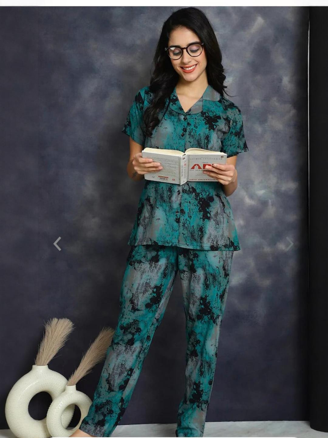 Women Green Tye Dye Print Night Suit
