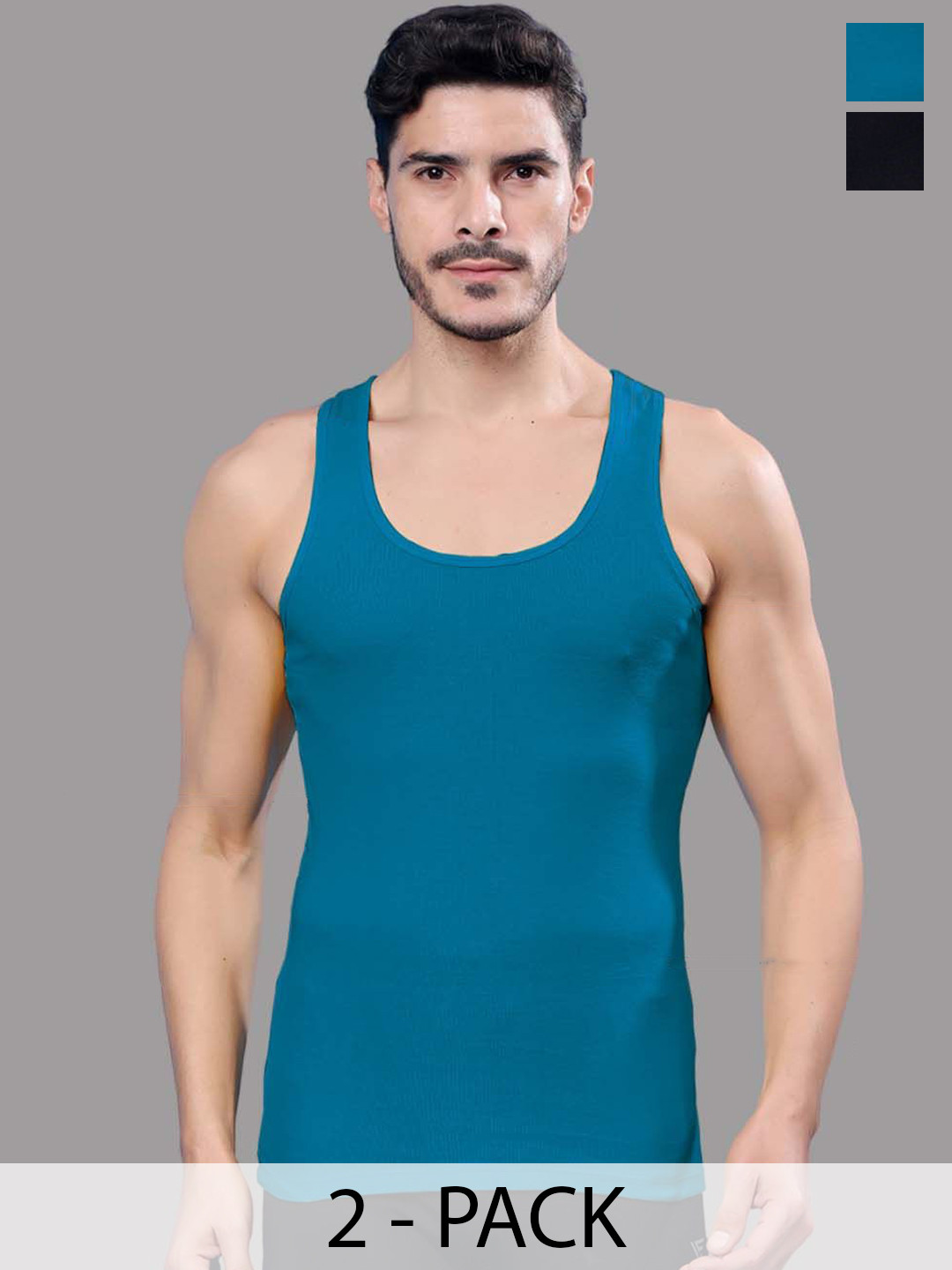 FBAR Pack Of 2 Round Neck Ribbed Cotton Gym Vest  R-01-20
