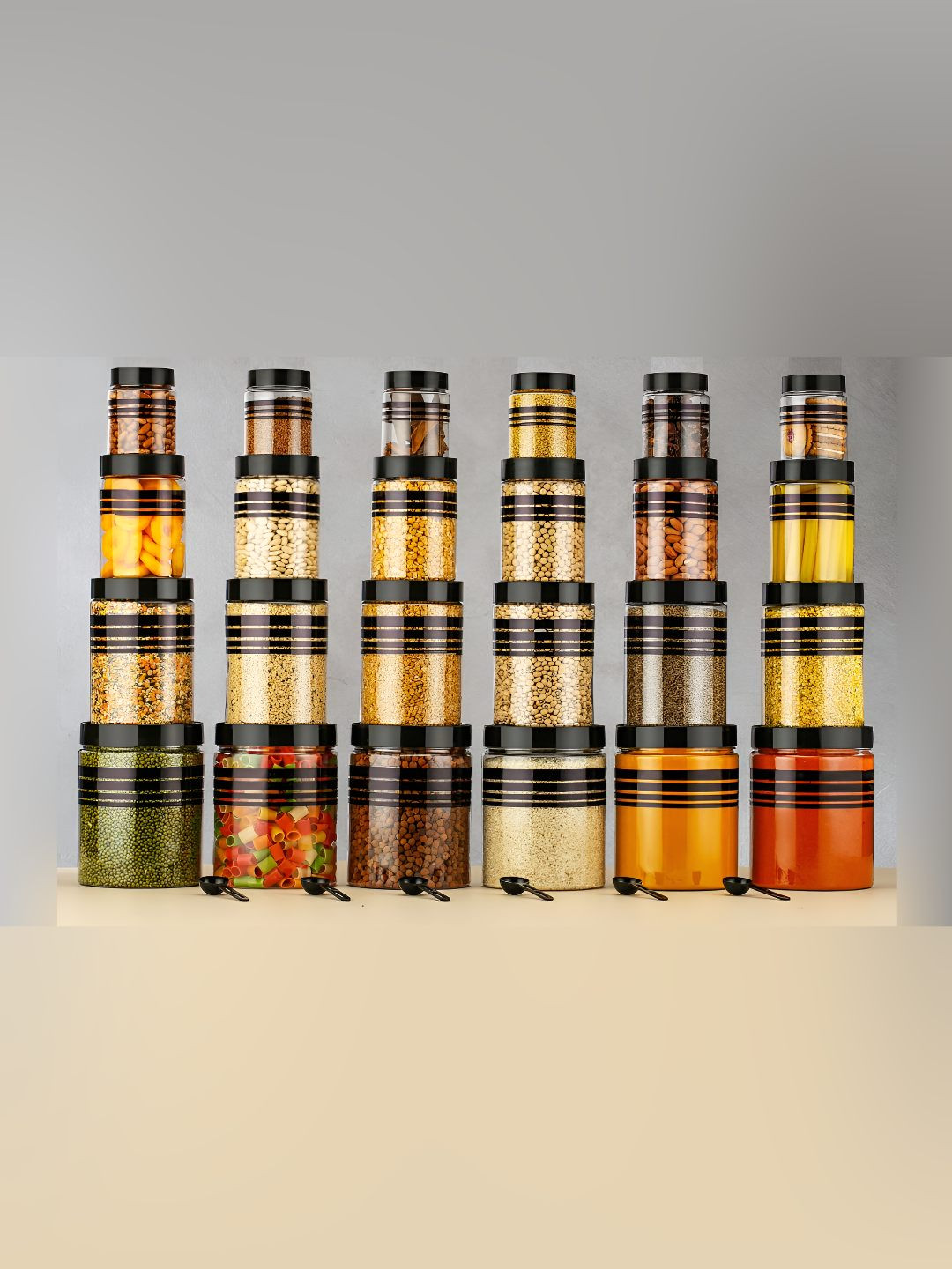 DEEJET Black & Transparent 24 Pieces Round Air Tight Jar Containers