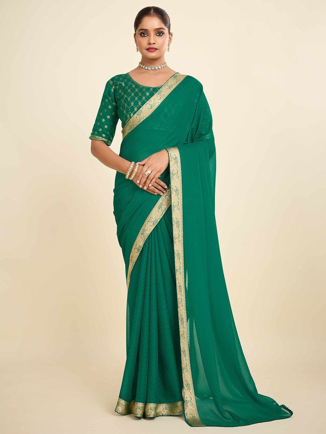 all about you Woven Design Border Pure Chiffon Saree