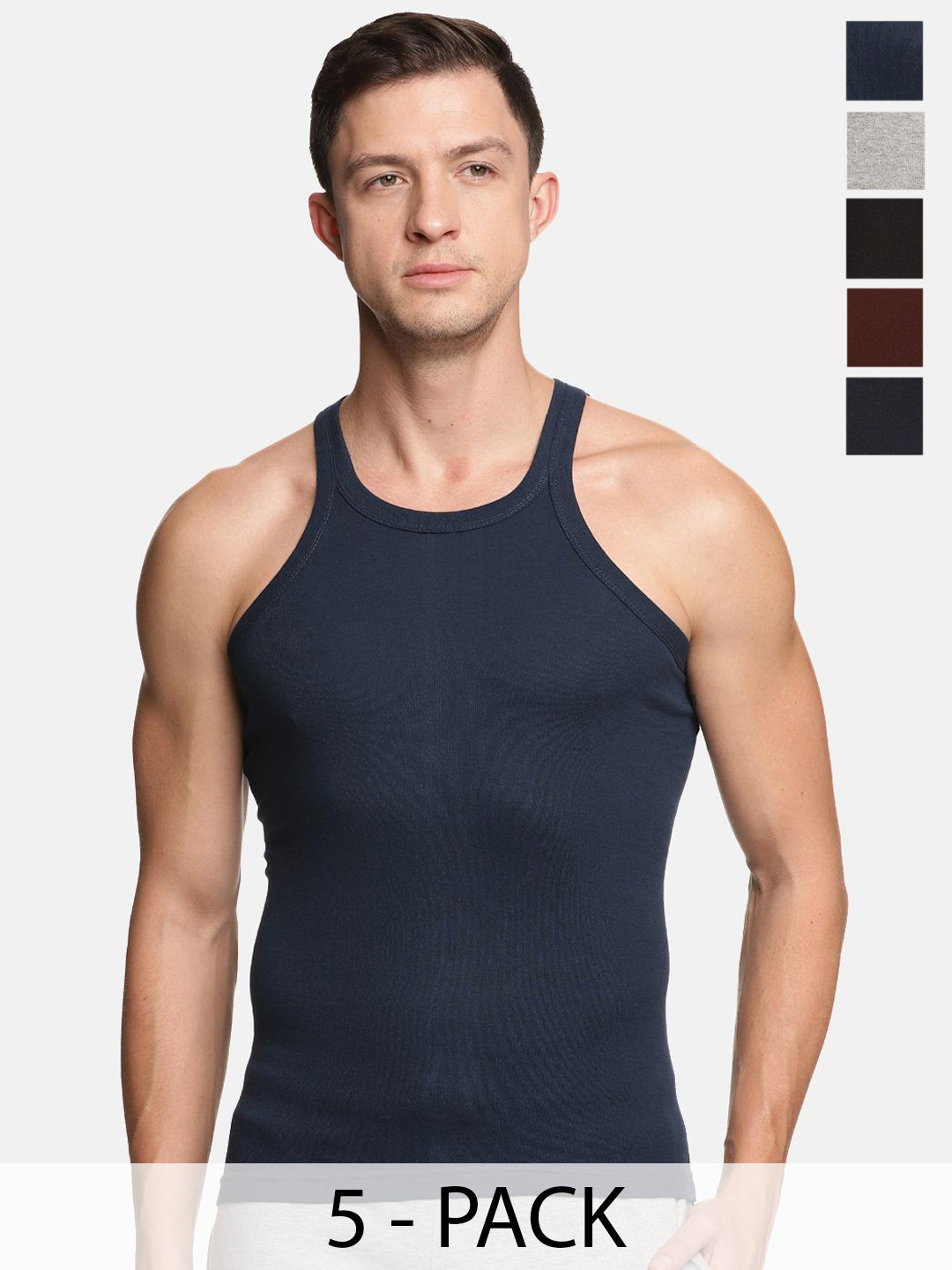 Genx Pack Of 5 Assorted Super Combed Cotton Gym Innerwear Vest Genx-7700-5