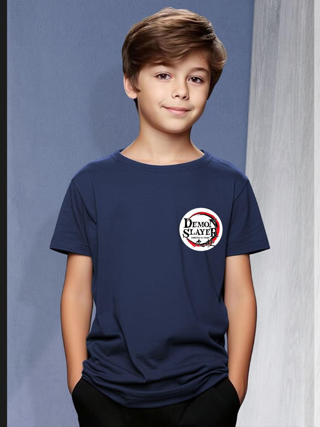 Navy Demon Slayer Graphic Print T-Shirt