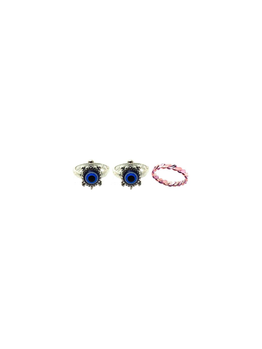 Dynamic Retail Global Set of 3 Rings for Men & Women, Blue-Gold Alloy Ring ()