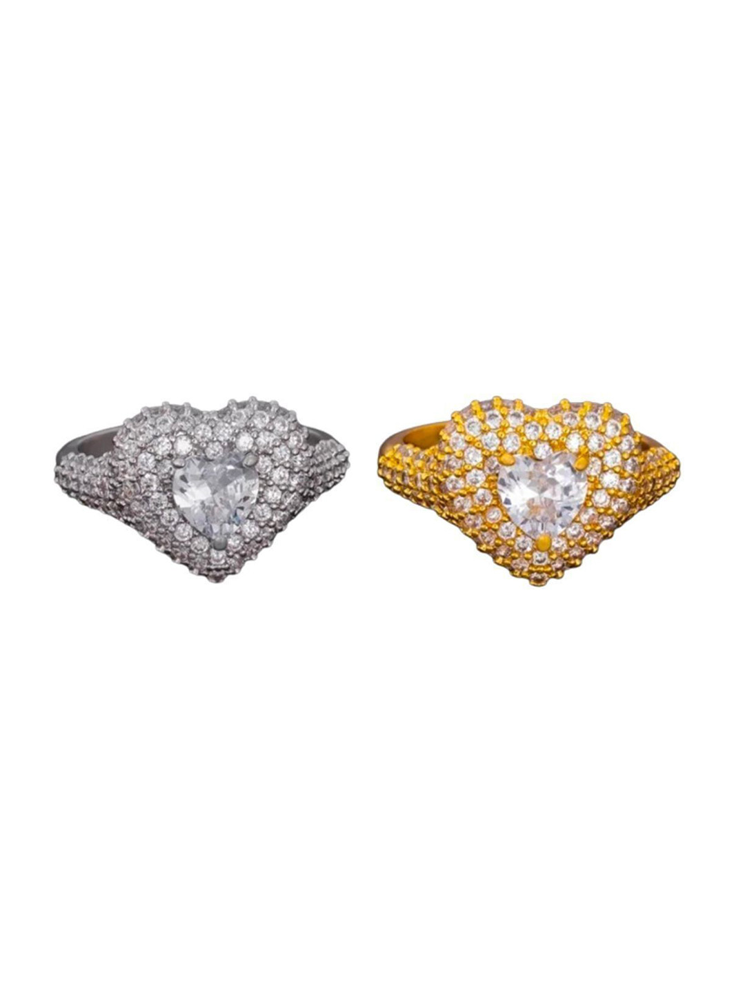 V FASHION JEWELLERY Set Of 2 Gold-Plated & Silver-Plated Cubic Zirconia Finger Rings