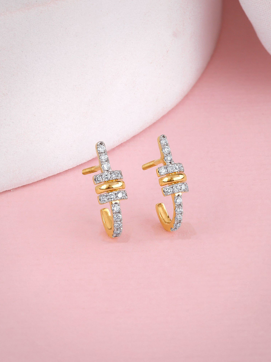 GIVA Women 14 Kt Gold Bela J Hoops Diamond Earrings-2.13 gms