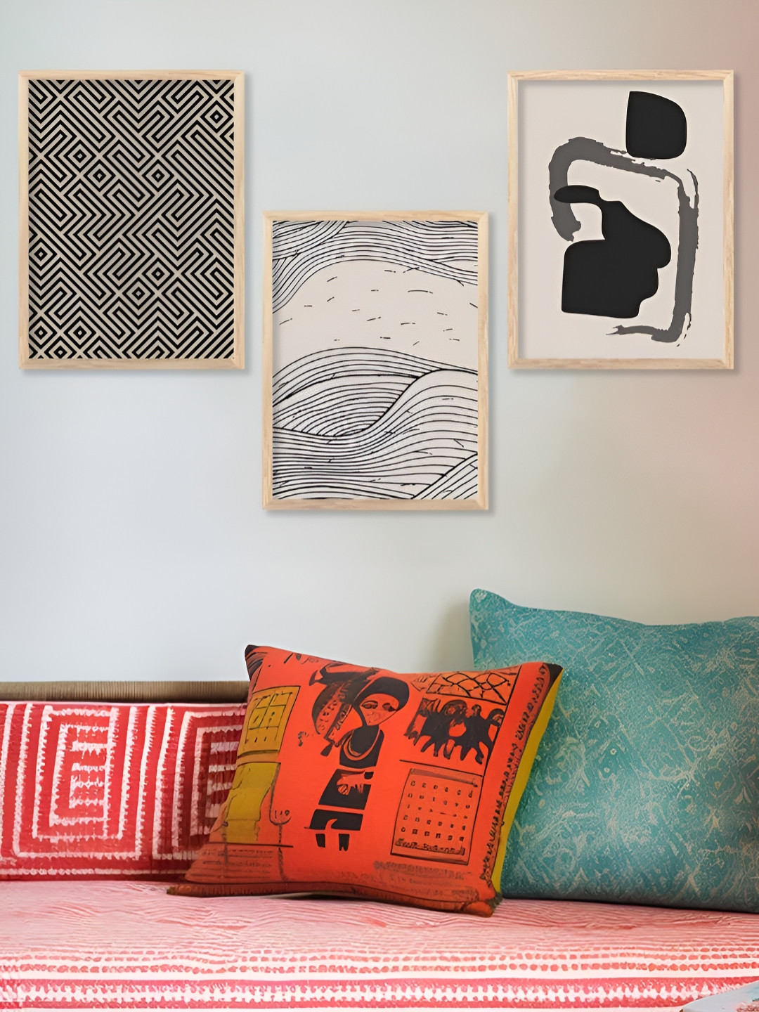 Kotart Brown & Black 3 Pieces Wooden Modern Painting Wall Arts