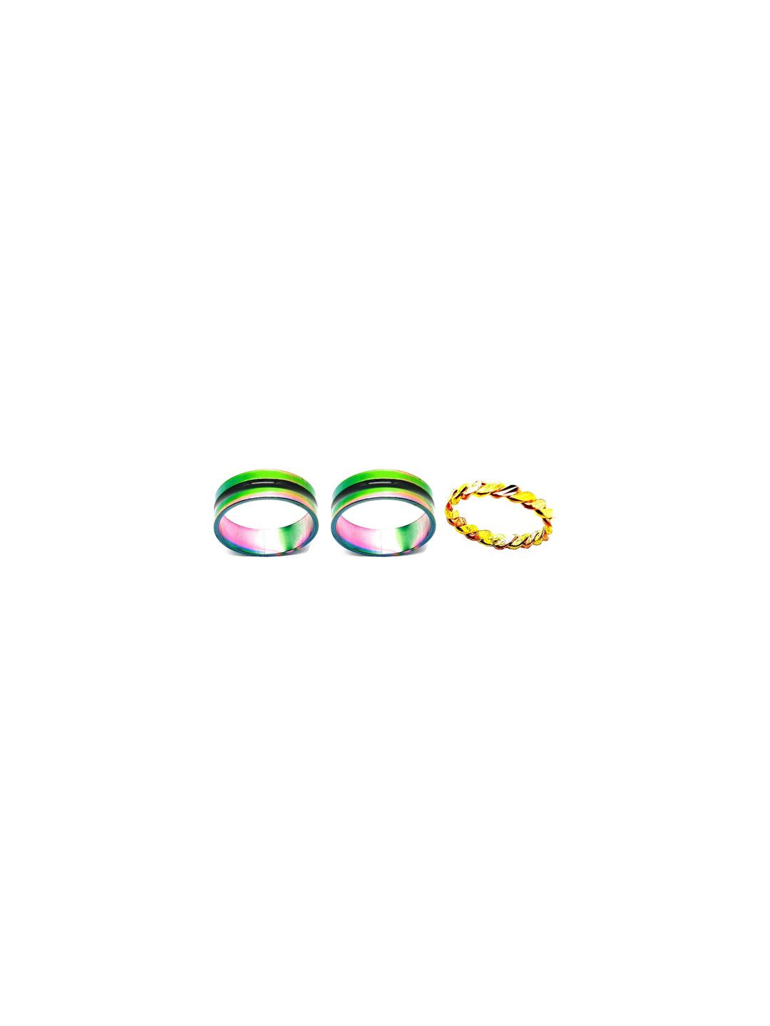 Dynamic Retail Global Set of 3 Rings for Men & Women, Green-Gold Alloy Ring ()
