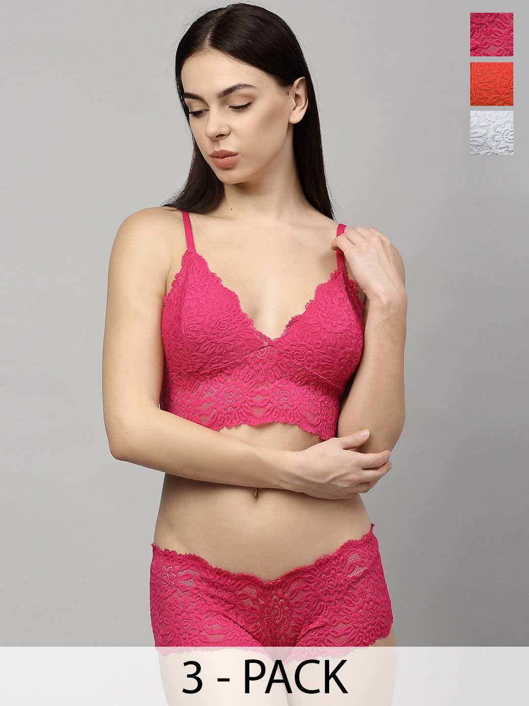 Samvar Pack Of 3 Self-Designed Non-Padded Lingerie Set  A_Till-Set_R,P,Gr