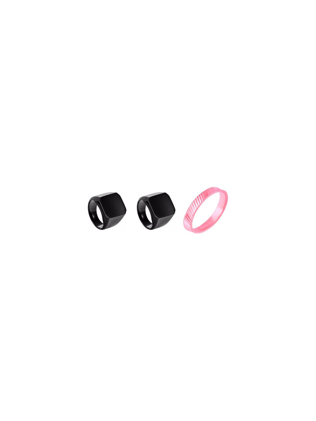 Dynamic Retail Global Set of 3 Ring for Men, Black-Pink Alloy Ring ()