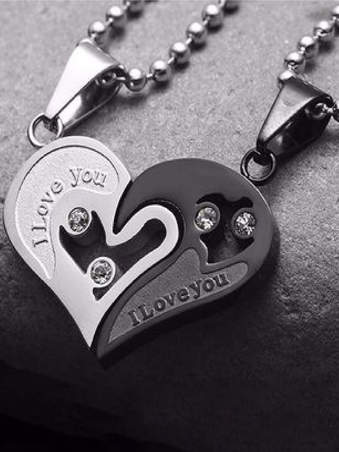 Crazy Fashion Unisex Set Of 2 Silver-Plated Artificial Stone Heart Pendants With Chains