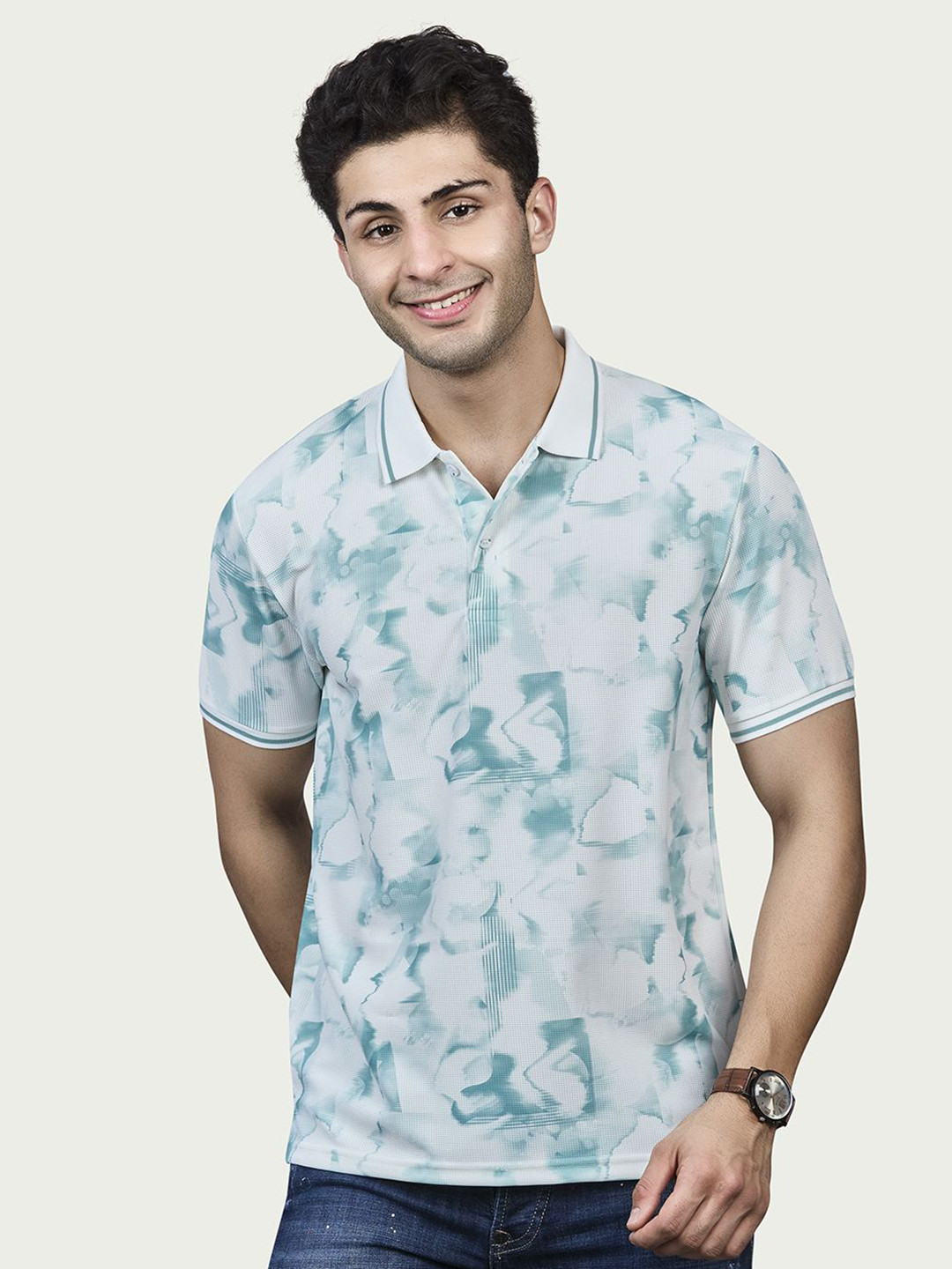 BE POSITIVE Men Printed Polo Collar Raw Edge T-shirt
