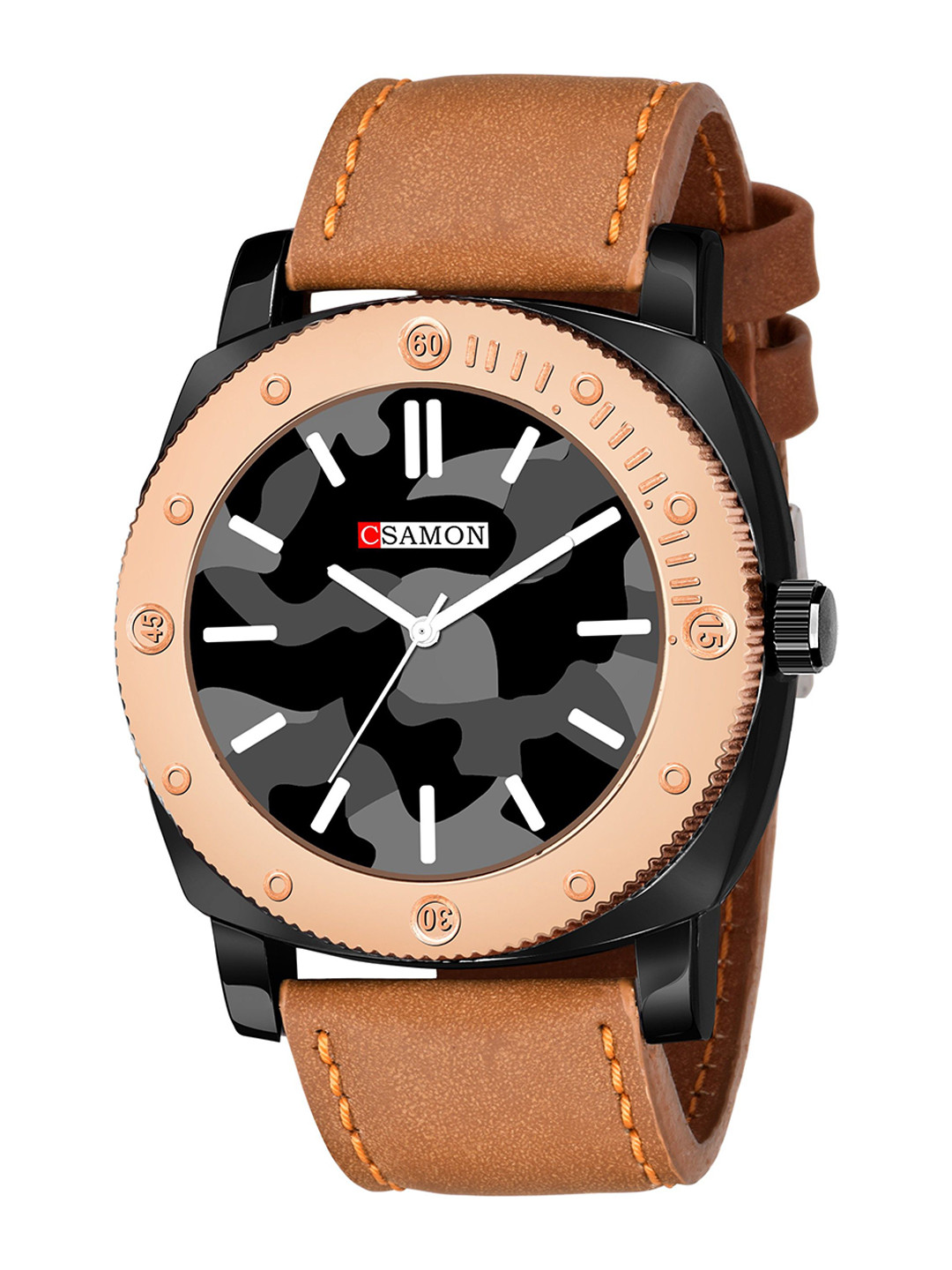 CSAMON Men Dial & Leather Straps Analogue Watch Csamon_14_Beige Black dial