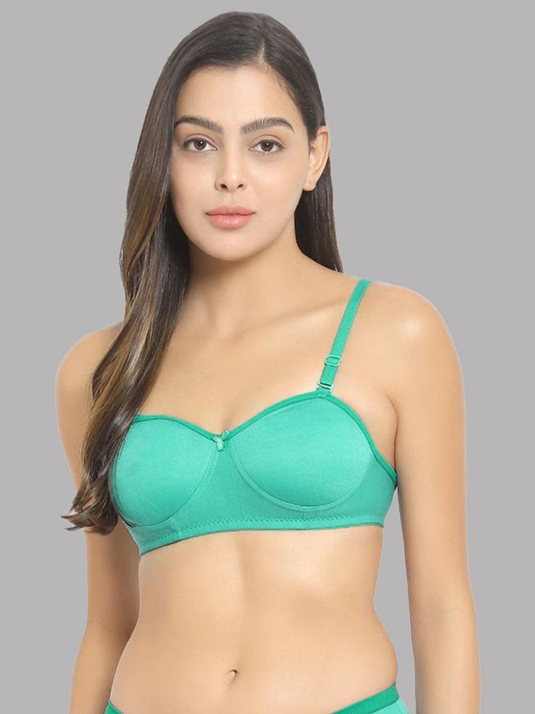 Women Cotton Green Padded Non-Wired Lingerie Bra Sport wear Gym Crop Tank Top