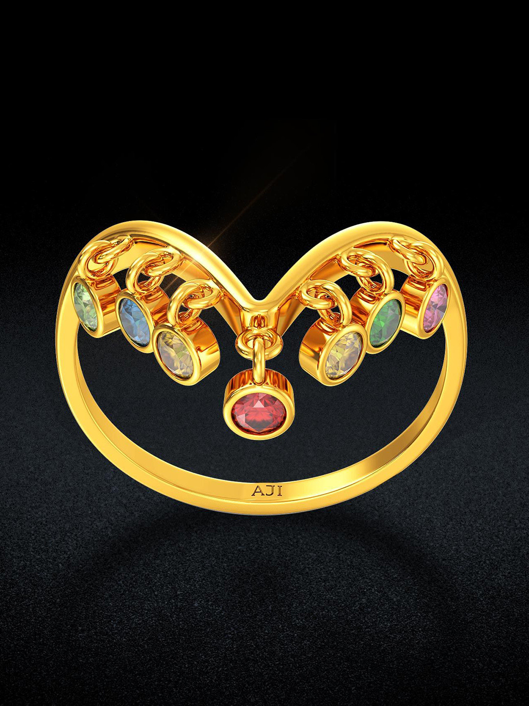 Joyalukkas Women 22 KT Gold Stone-Encrusted Gold Vanki Ring 2.645gm