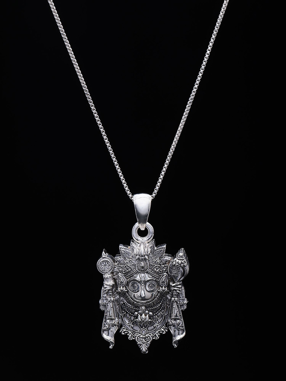 Exotic India Unisex Sterling Silver Lord Jagannath Goddess Pendant