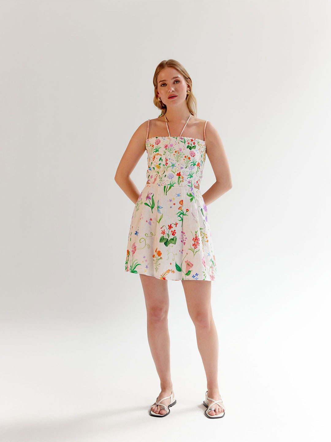NOIB Ariel Women Floral Printed Shoulder Straps Cut-Outs A-Line Mini Dress