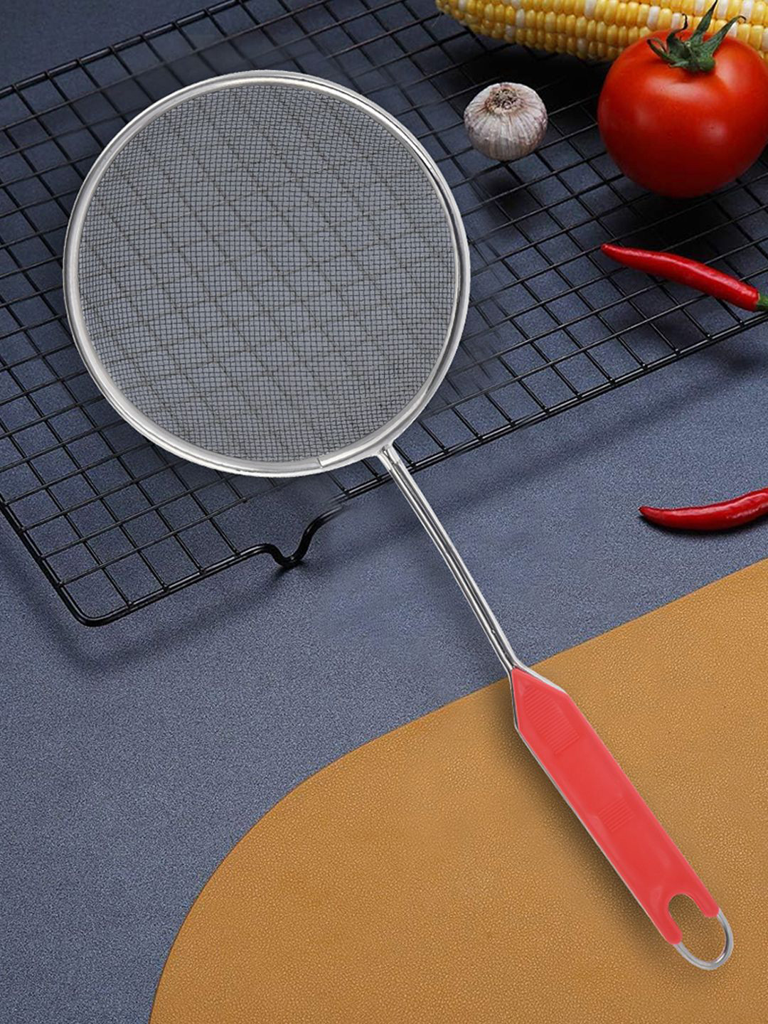 Kuber Industries Silver-Toned Stainless Steel Oil Frying Strainer