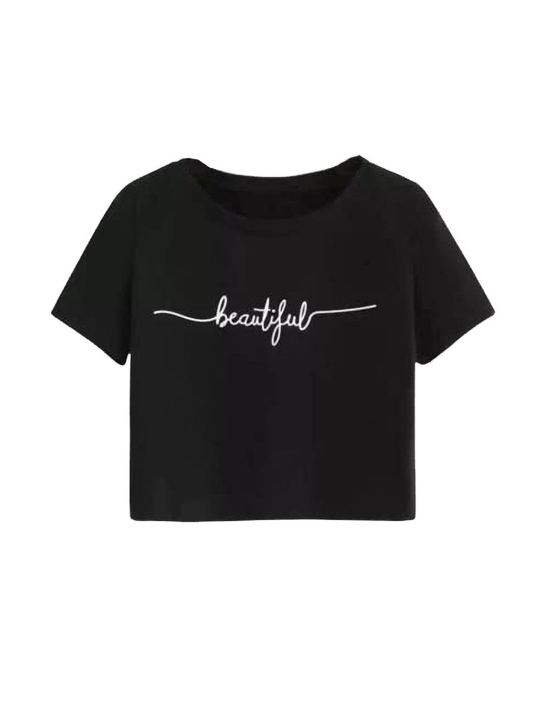 Girls Casual Cotton Blend Crop Top (Black, Pack of 1)