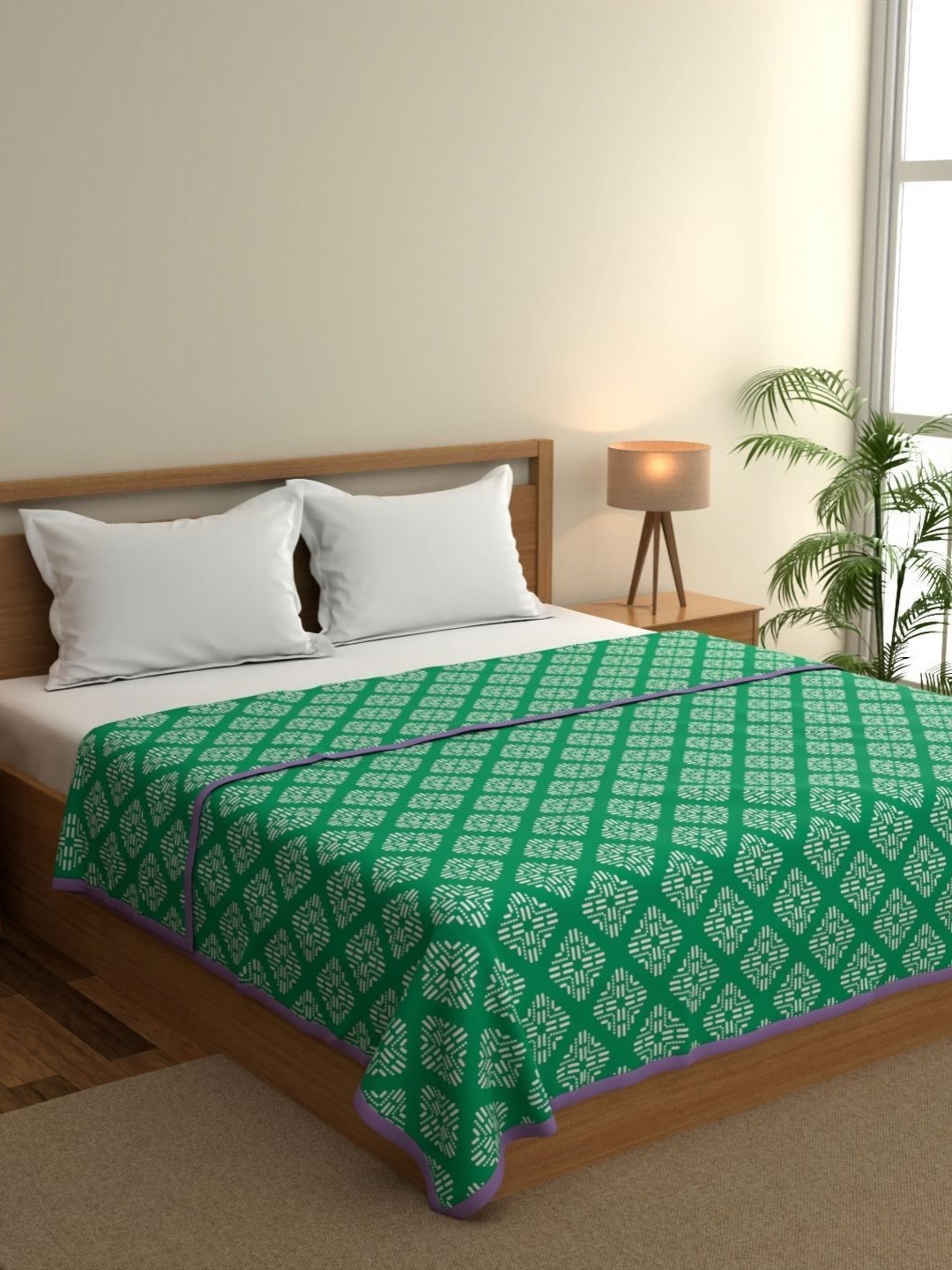 home expressions Ambrosia Green & White Printed Cotton AC Room 120 GSM Double Bed Dohar