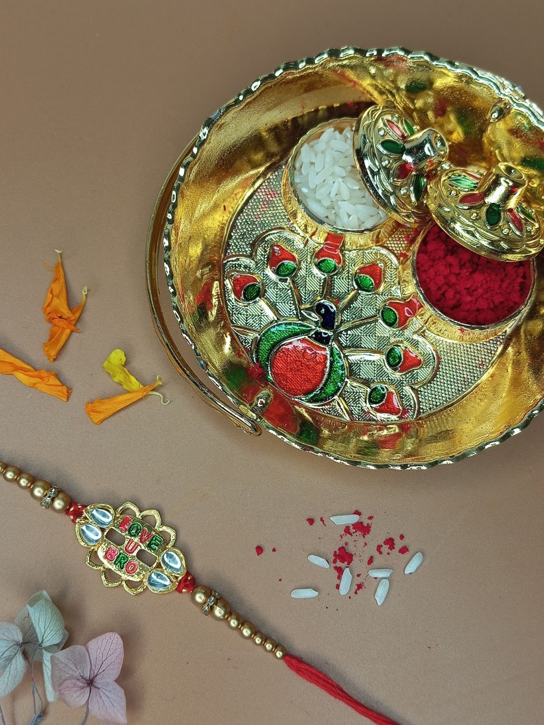 Anouk Love U Bro Rakhi With Funny Card, Kumkum & Thali