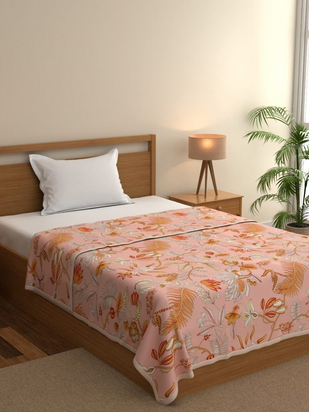 home expressions Meadow Peach & White Floral Cotton AC Room 150 GSM Single Bed Dohar