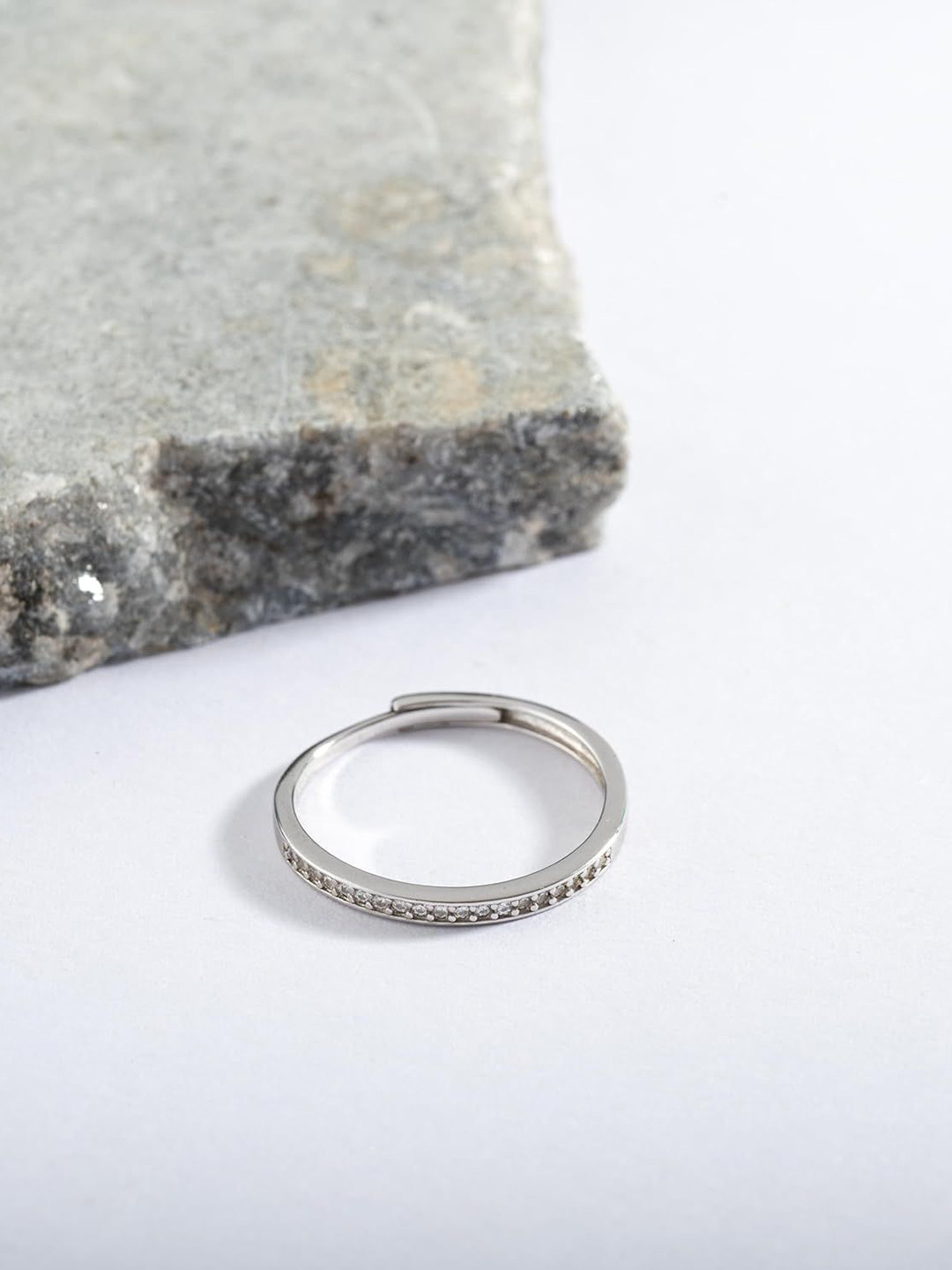 SRIYA Women 925 Sterling Silver-Plated Cubic Zirconia Adjustable Heart Band Finger Ring