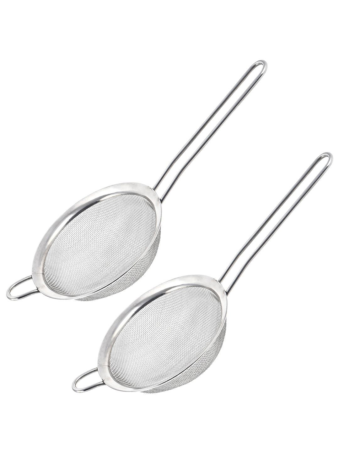 Kuber Industries 2 Pcs Silver-Toned Mesh Stainless Steel Soup Strainer With Long Handle