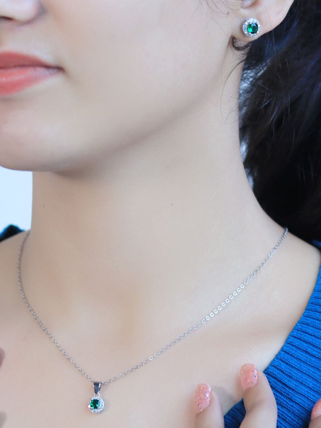 Zarkan Rhodium-Plated 925 Sterling Silver Cubic Zircorn Studded Jewellery Set