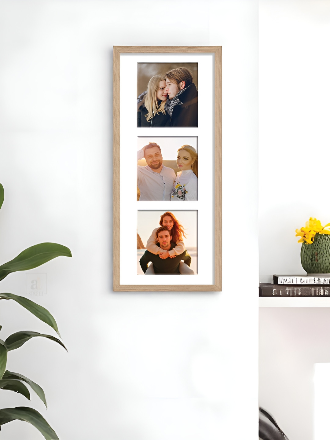 Art Street Beige & White 3 Openings Wooden Wall Photo Frame