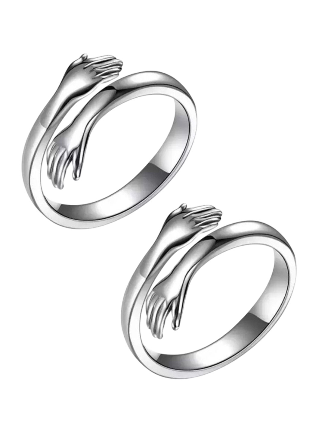 Zoey Set Of 2 Silver-Plated Intricate Textured Hand Shaped Details Adjustable Finger Rings