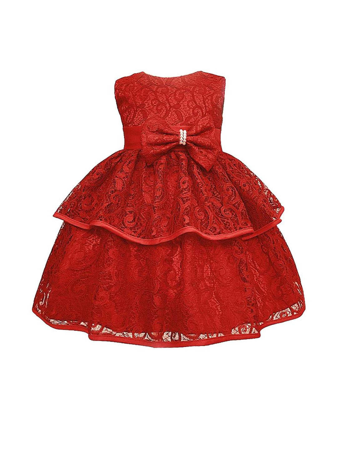 Shahina Fashion Girls Knee Length Layered Dress With Bow Detailing