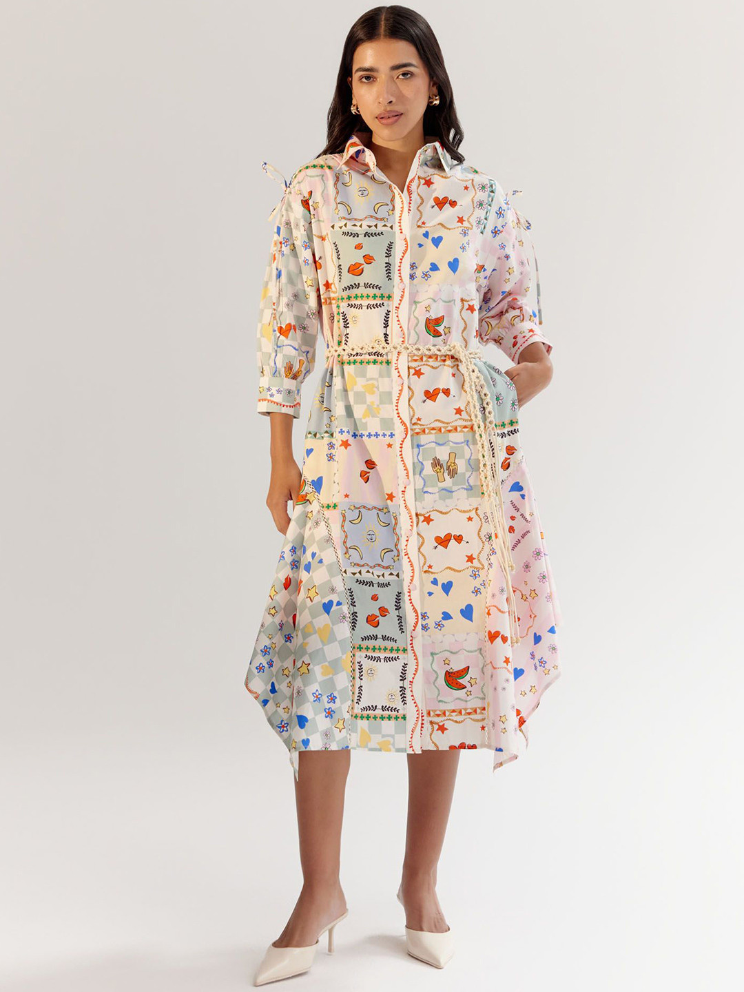 NOIB Alba Maxi - Boardgame Women Conversational Printed Shirt Collar Shirt Midi Dress