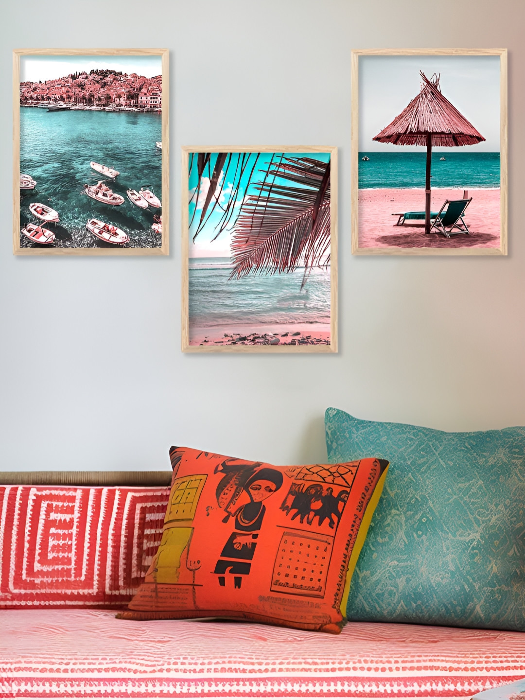 Kotart Brown & Green 3 Pieces Beach Wooden Wall Arts