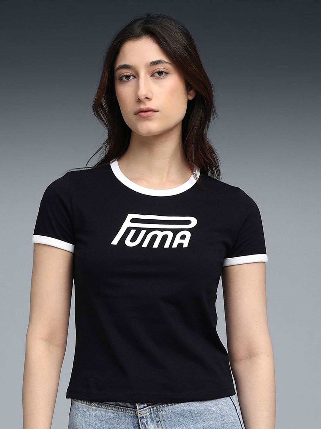 Puma Women Future Archive Brand Logo Printed Pure Cotton Slim Fit T-shirt