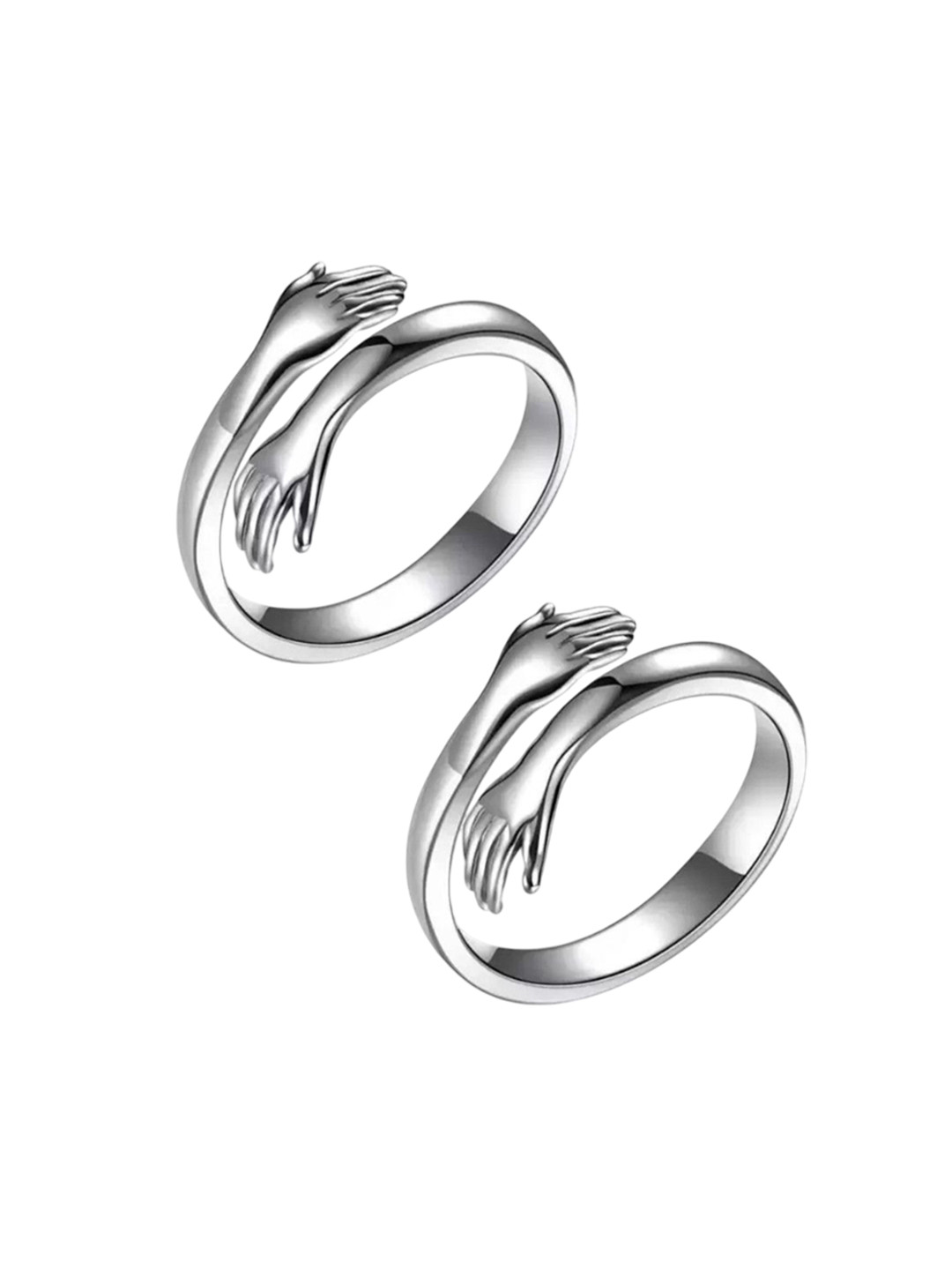 Zoey Set Of 2 Silver-Plated Intricate Textured Hand Shaped Adjustable Finger Rings