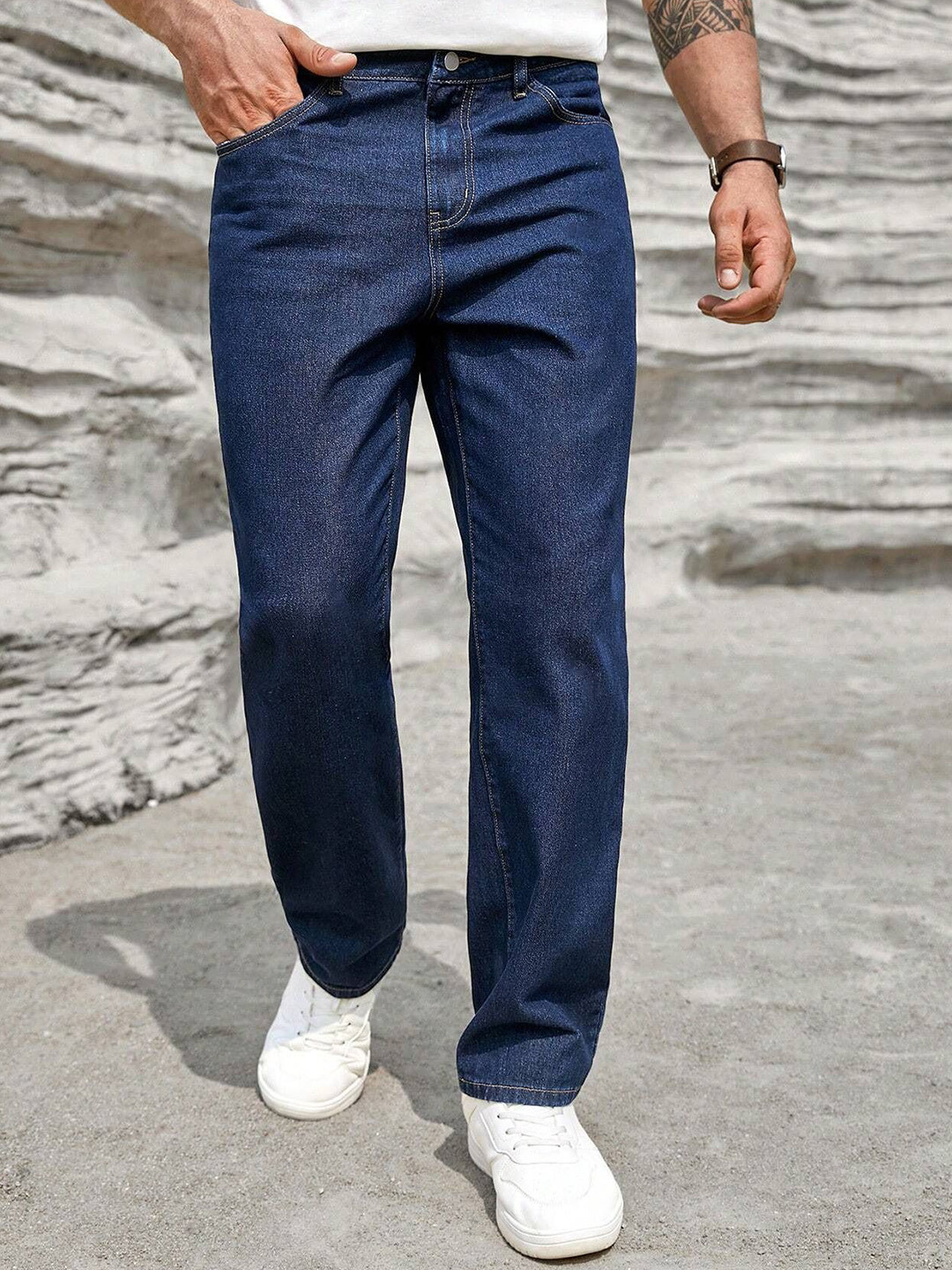 THE BEETEL HOUSE Men Baggy Mid-Rise Clean Look Stretchable Jeans