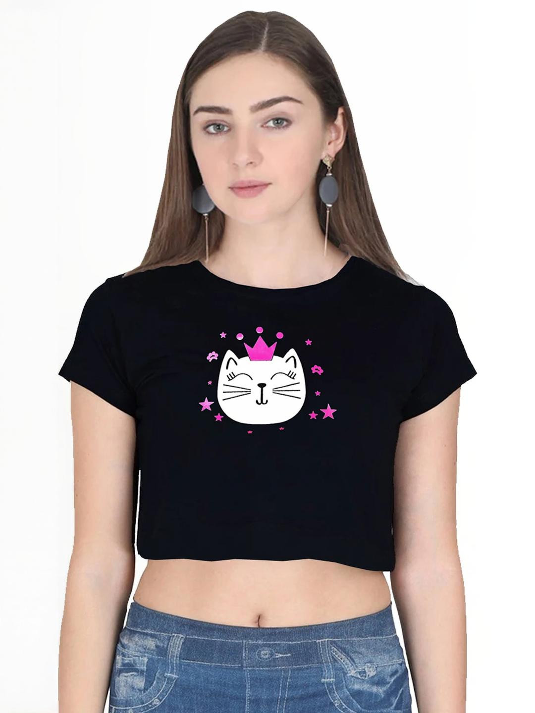 Girls Casual Cotton Blend Top (Black, Pack of 1)
