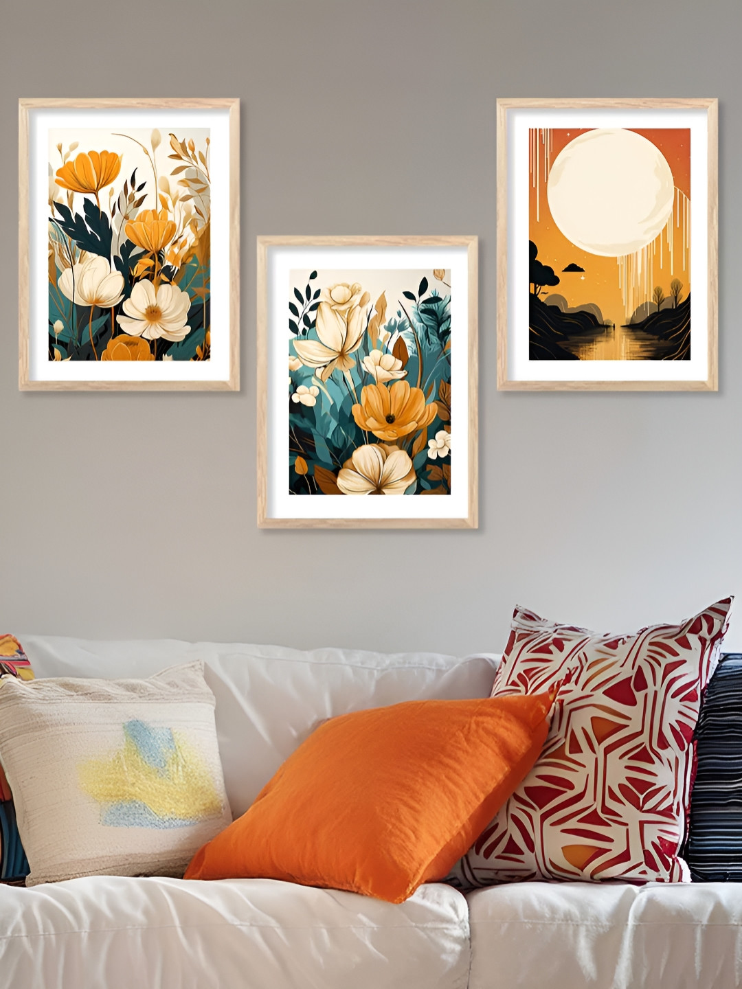 Kotart Brown & White 3 Pieces Floral And Botanical Wooden Wall Arts