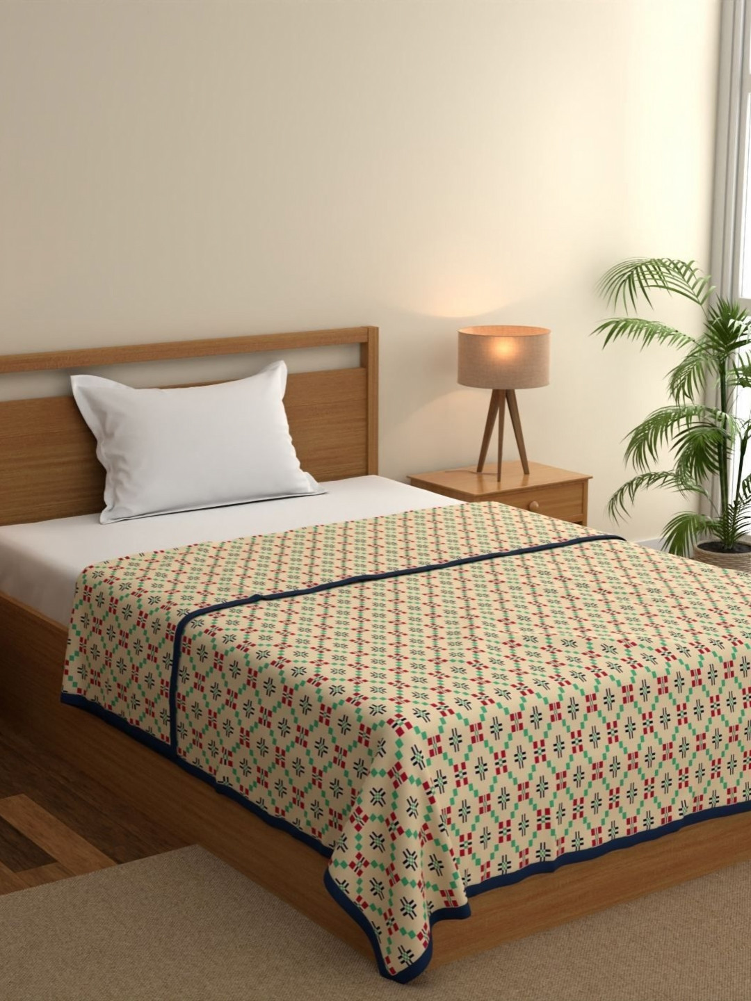 home expressions Ambrosia Beige & Red Geometric Printed AC Room 120 GSM Single Bed Dohar