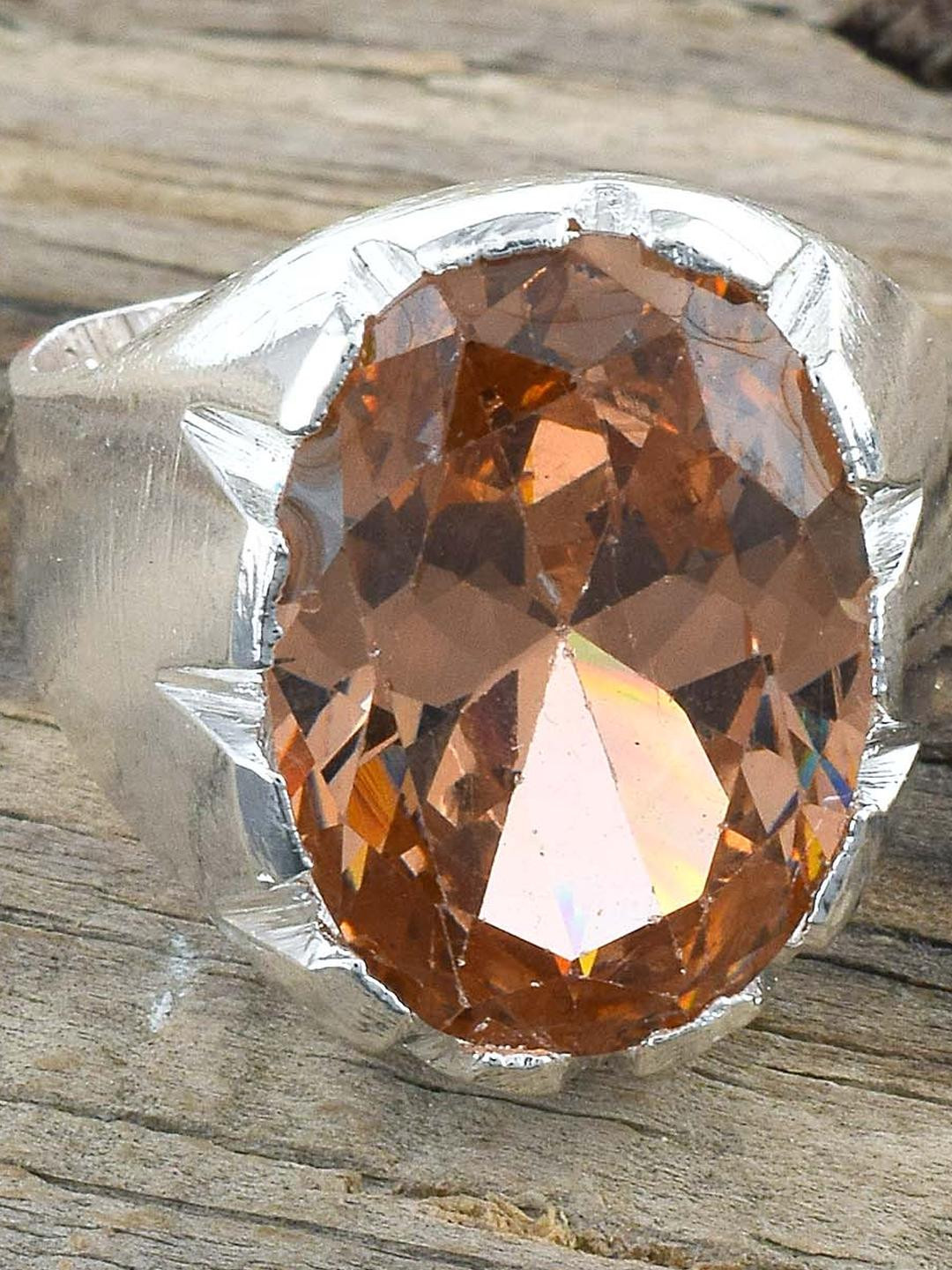 Brass Silverplated Super Heavy and Tough Peach Quartz Fashion Finger ring Men