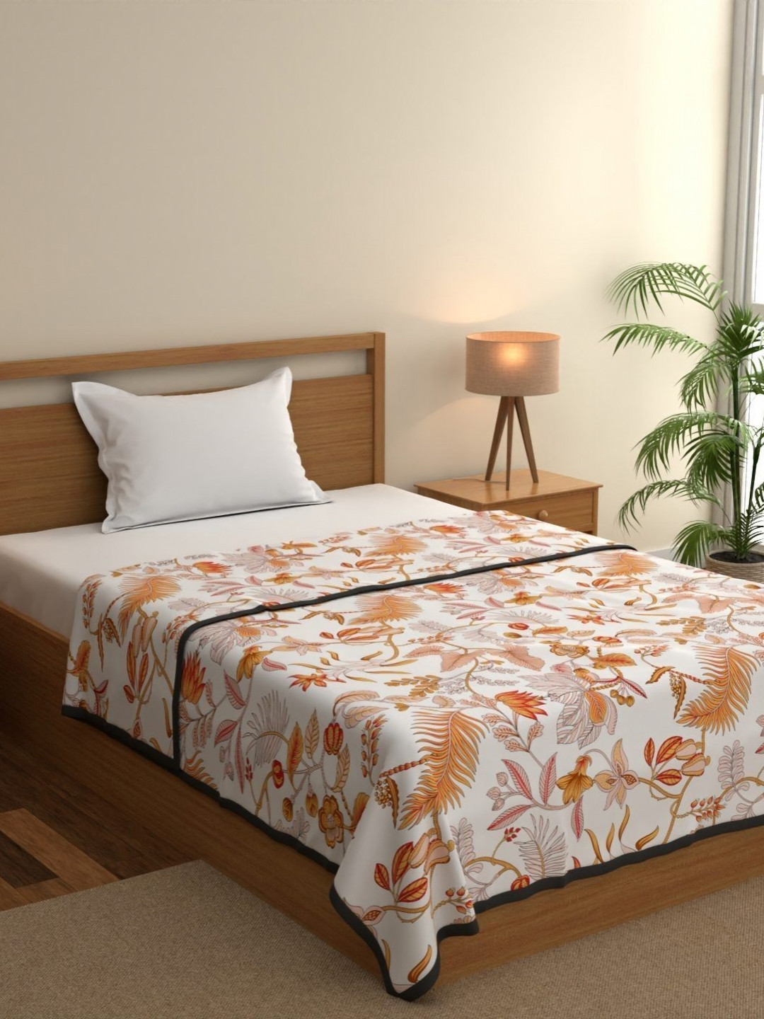 home expressions Meadow Mustard & White Floral Cotton AC Room 150 GSM Single Bed Dohar