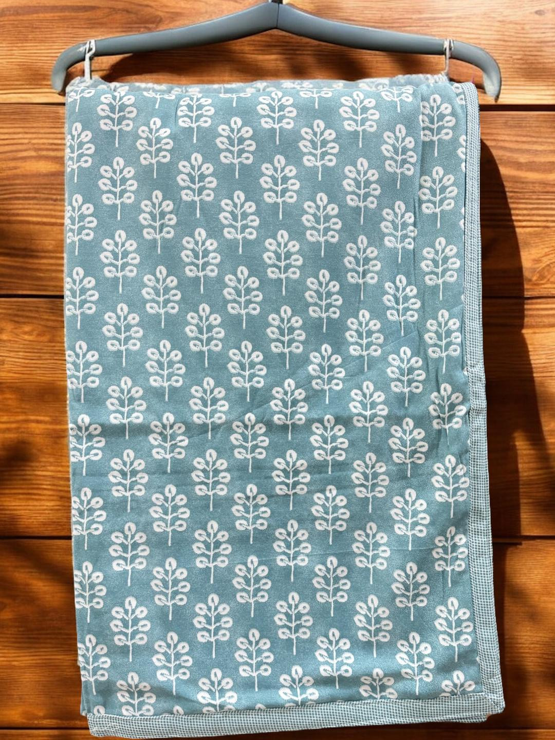 Pure Soft Cotton Reversible Dohar Set, Single Bed 90x60 Inches, Floral Print, Blue & White, Pack of 2