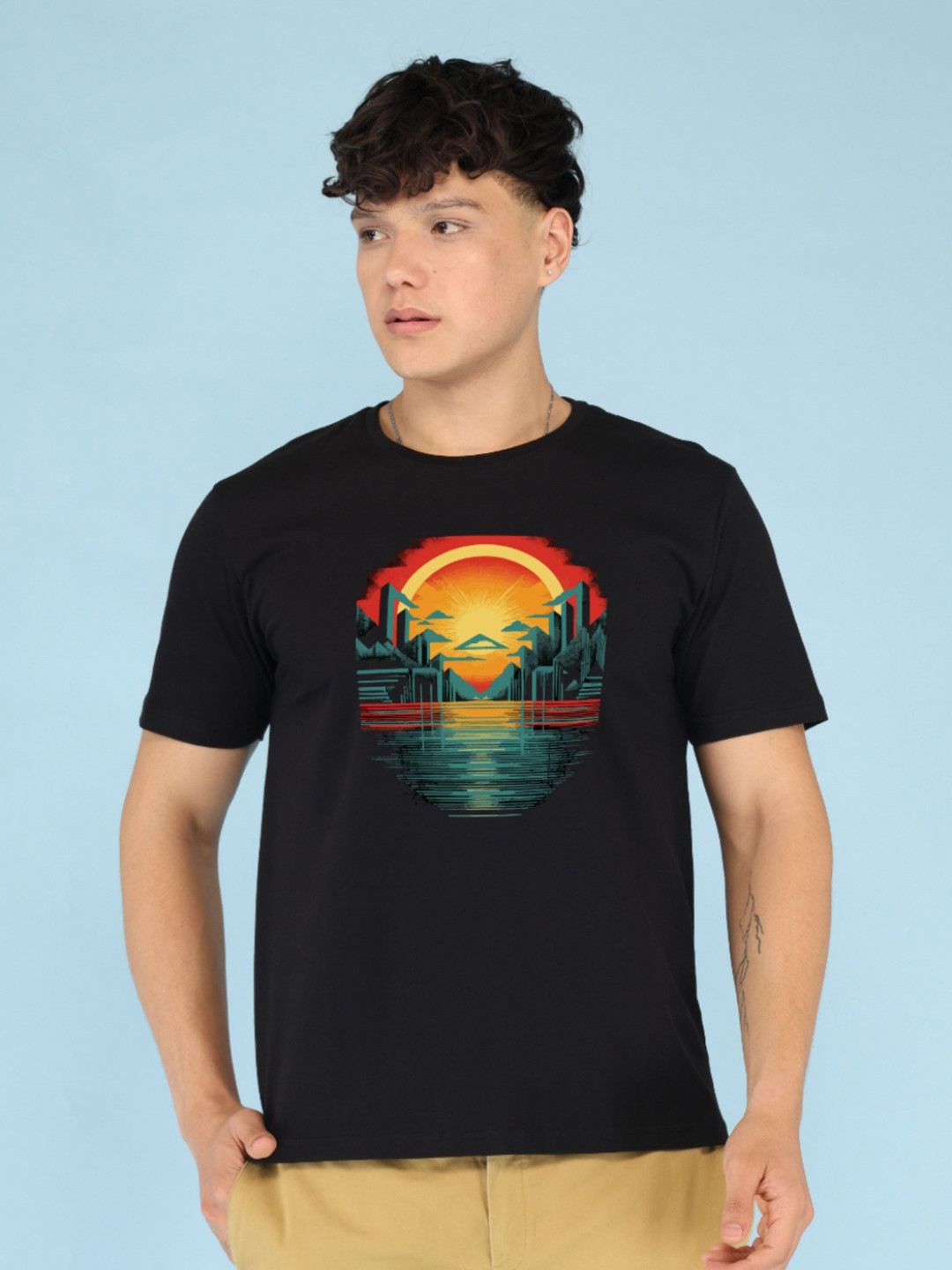 BRAWNY BATTLER Men Graphic Print Printed Pure Cotton Round-Neck T-shirt