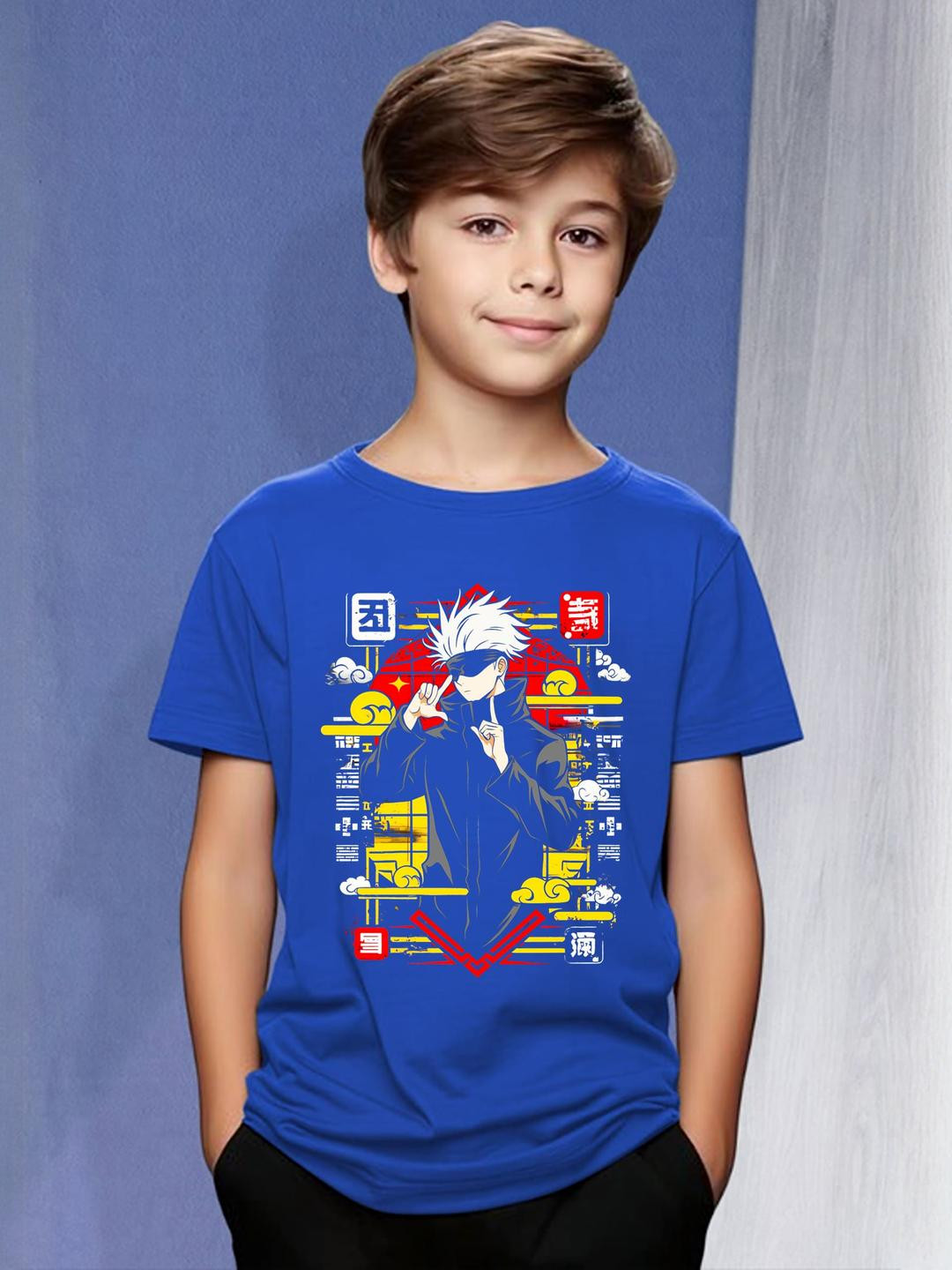 Blue Kakashi Anime Graphic Print T-Shirt